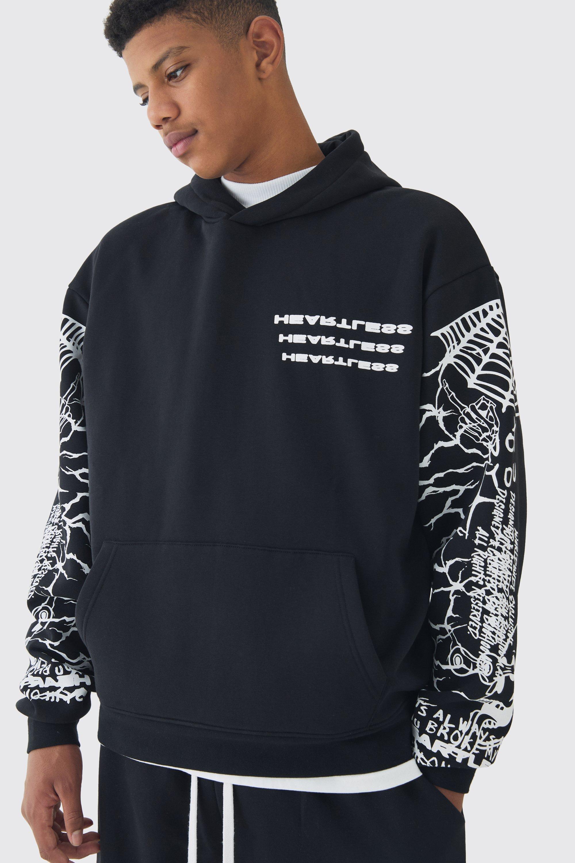 Tall Oversized Boxy Sleeve Print Hoodie | boohooMAN USA Product Image