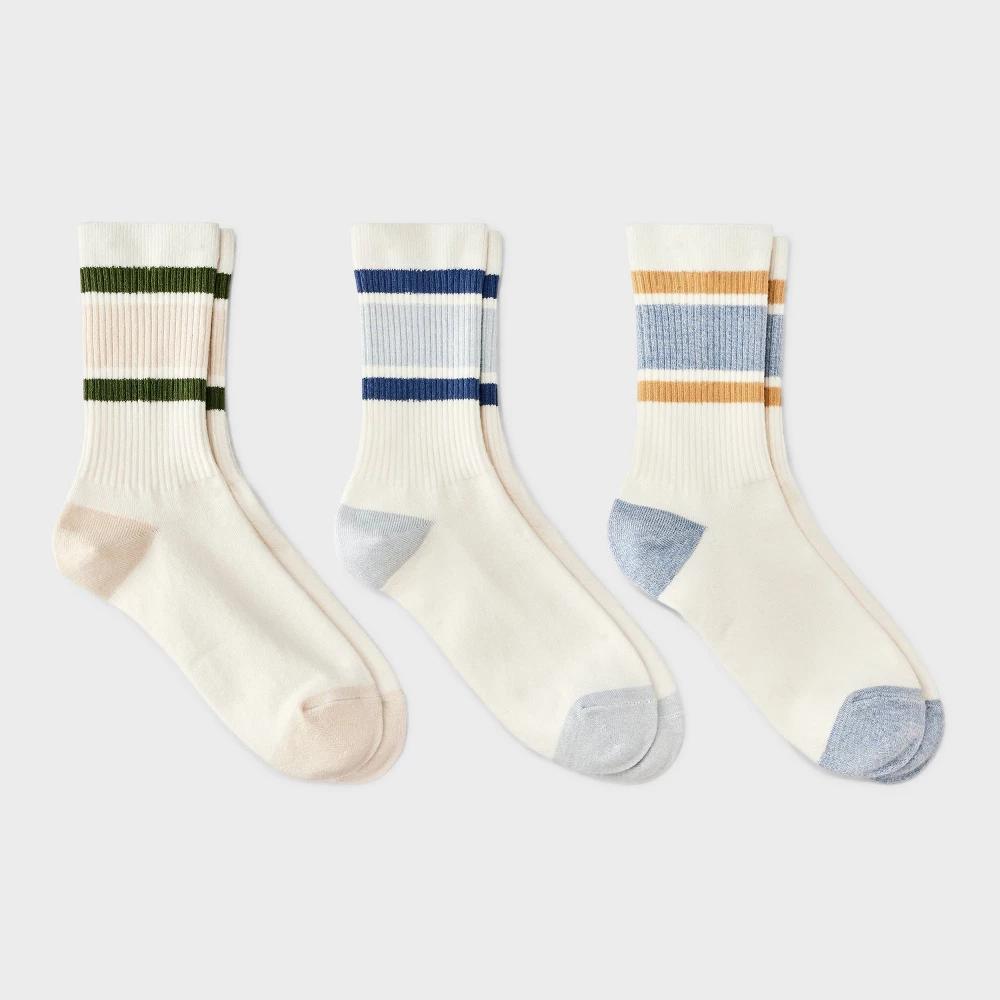 Womens Retro Striped Ribbed 3pk Crew Socks - Universal Thread 4-10 Product Image