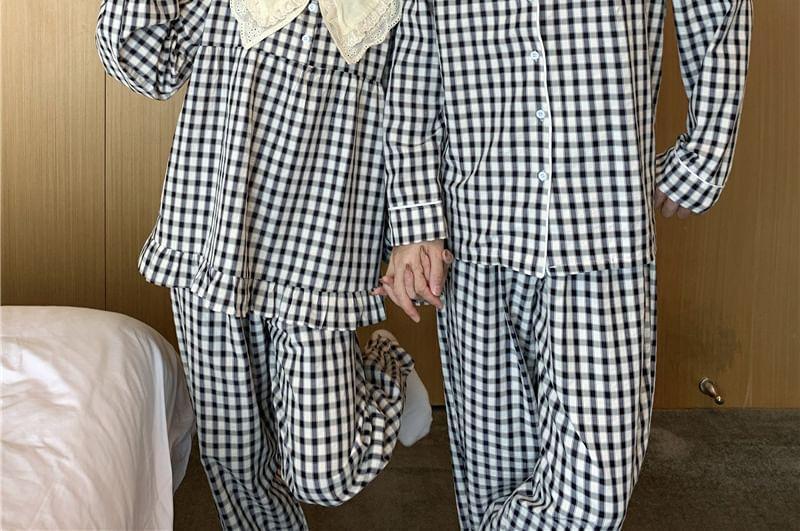 Couple Matching Plaid Pajama Top / Pants / Dress / Set Product Image