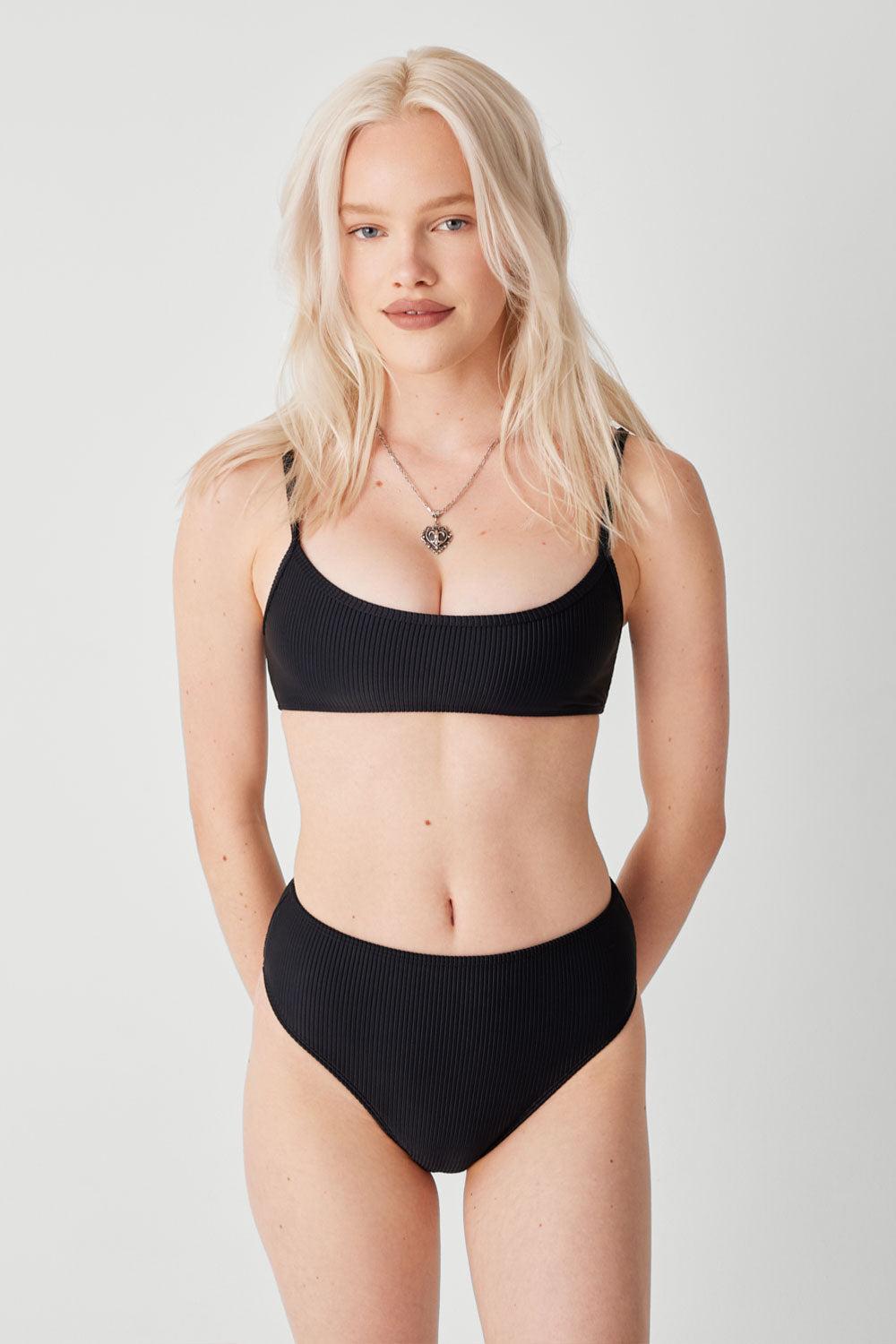 Dallas Ribbed Bralette Bikini Top - Black Product Image