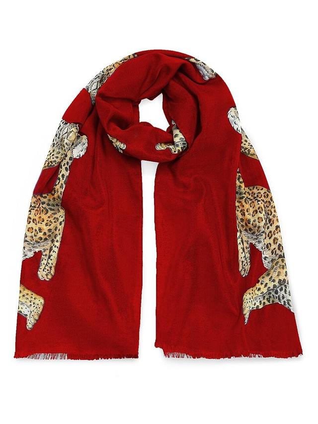 Womens Halcyon Days Twin Leopard Red Wool & Silk Blend Oblong Oversized Scarf Product Image