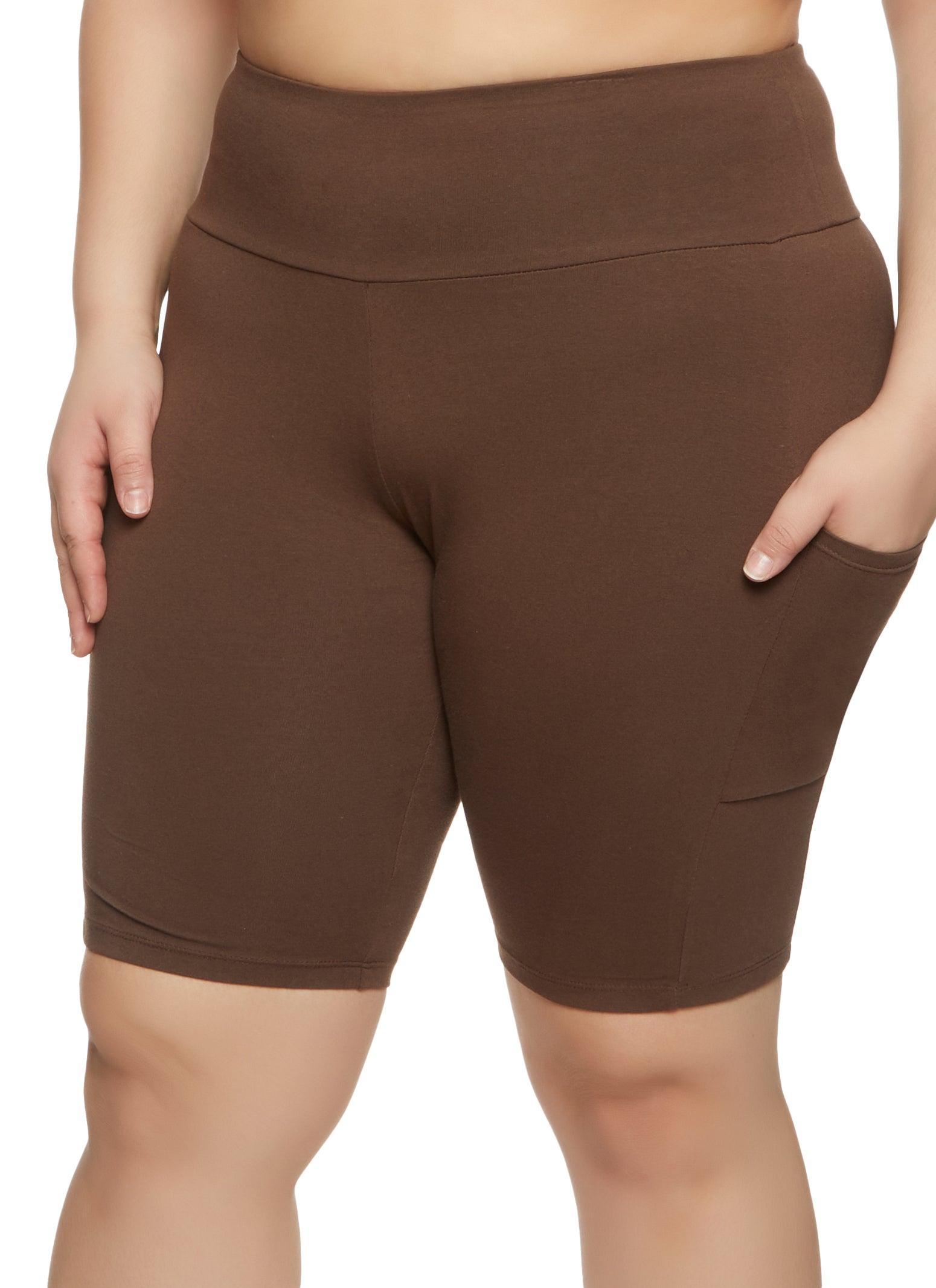 Womens Plus Size Solid Cell Phone Pocket Detail Biker Shorts Product Image