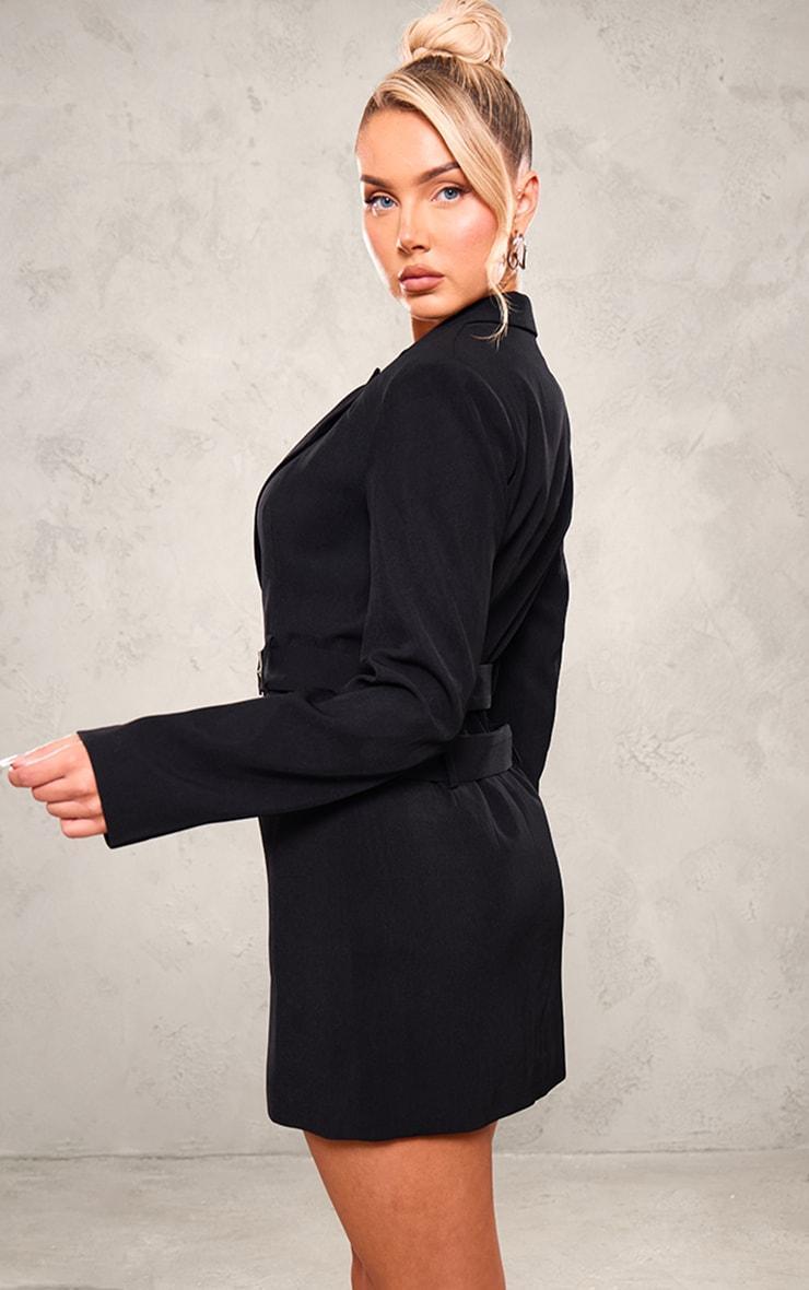 Black Tailored Woven Double Belted Blazer Dress Product Image