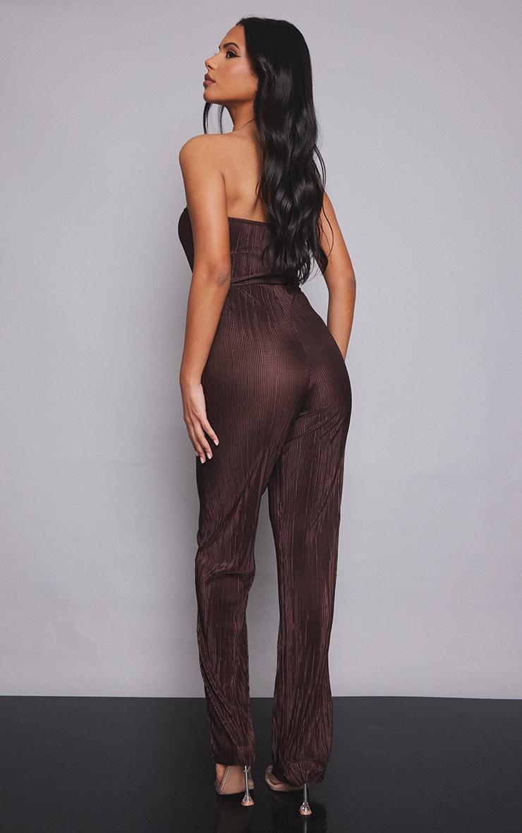 Chocolate Plisse Bandeau Jumpsuit Product Image