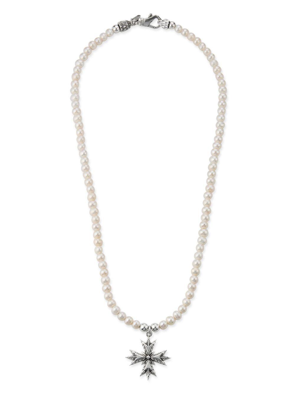 EMANUELE BICOCCHI Eb Crest Pearl Necklace In Beige/silver Product Image