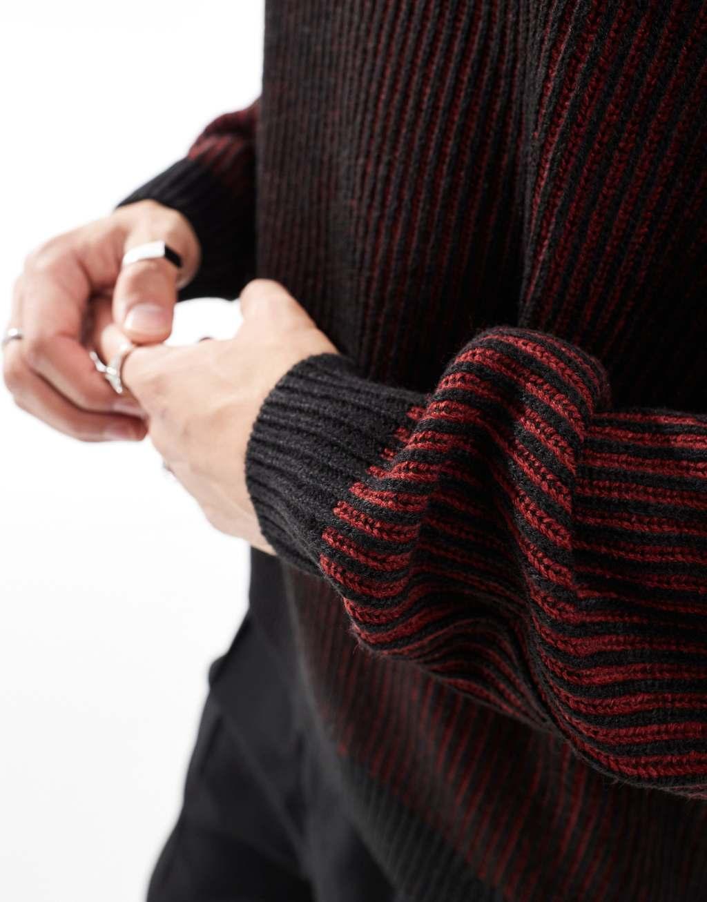 ASOS DESIGN relaxed knitted sweater in burgundy plaited rib Product Image