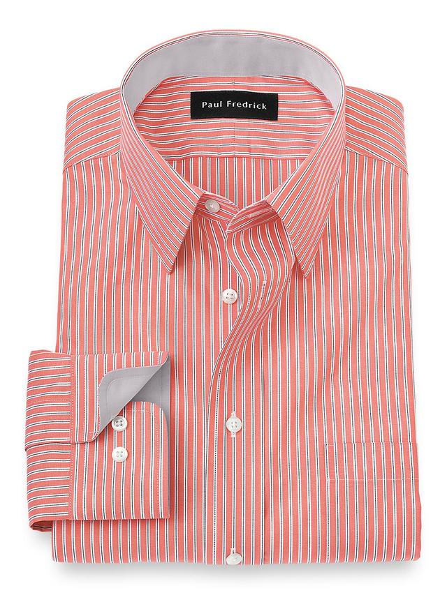 Non-Iron Cotton Stripe Dress Shirt With Contrast Trim - Coral Product Image