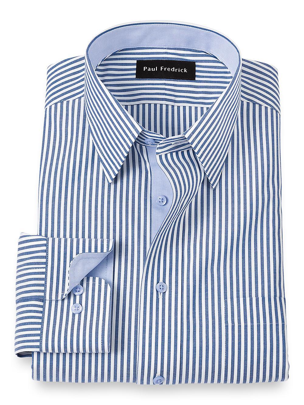 Comfort Stretch Non-Iron Stripe Dress Shirt With Contrast Trim - Cobalt Product Image