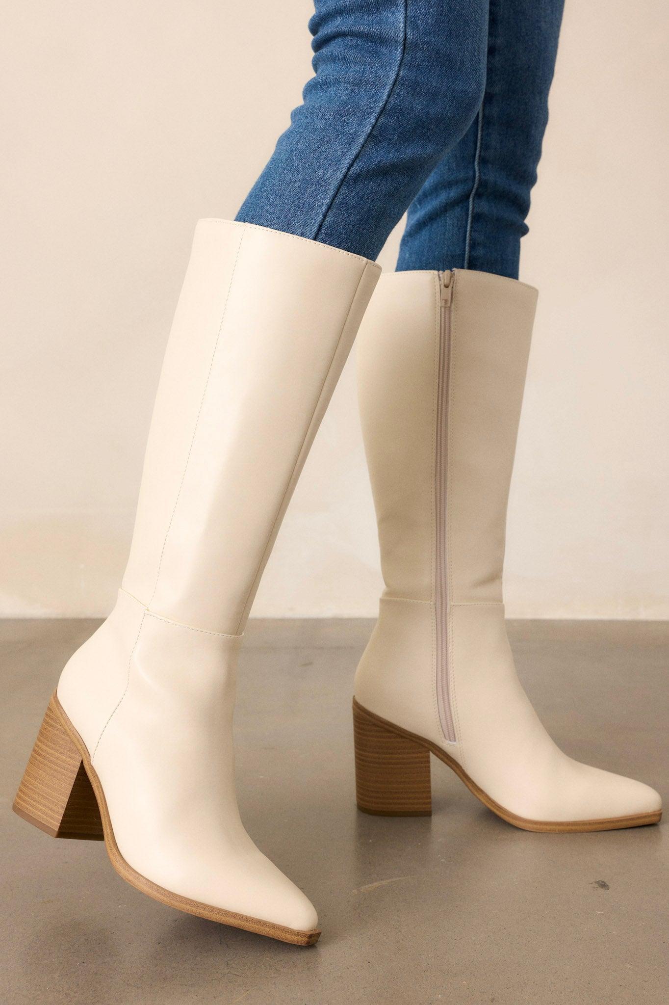 Sapphire Twilight Ivory Knee High Boots Product Image