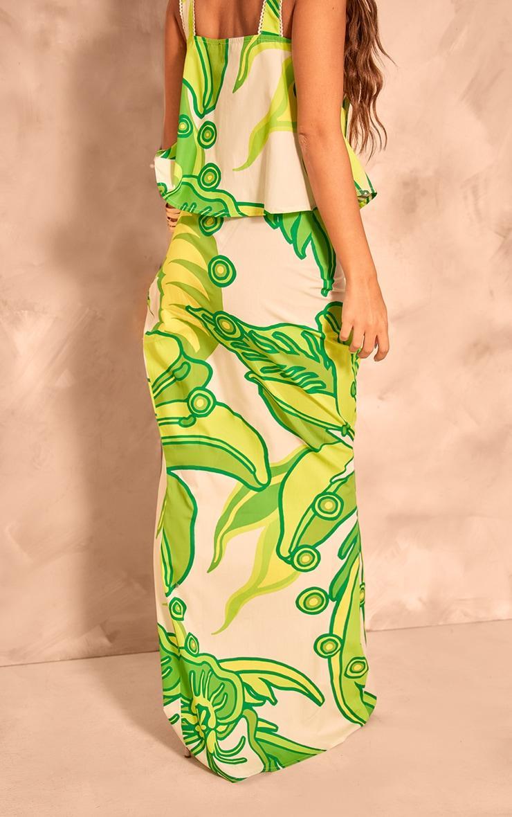 Green Printed Floral Fishtail Maxi Skirt Product Image