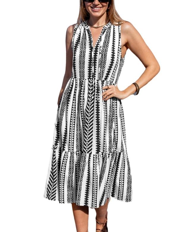 Cupshe Womens Geo Print Tie Neck Maxi Beach Dress Product Image