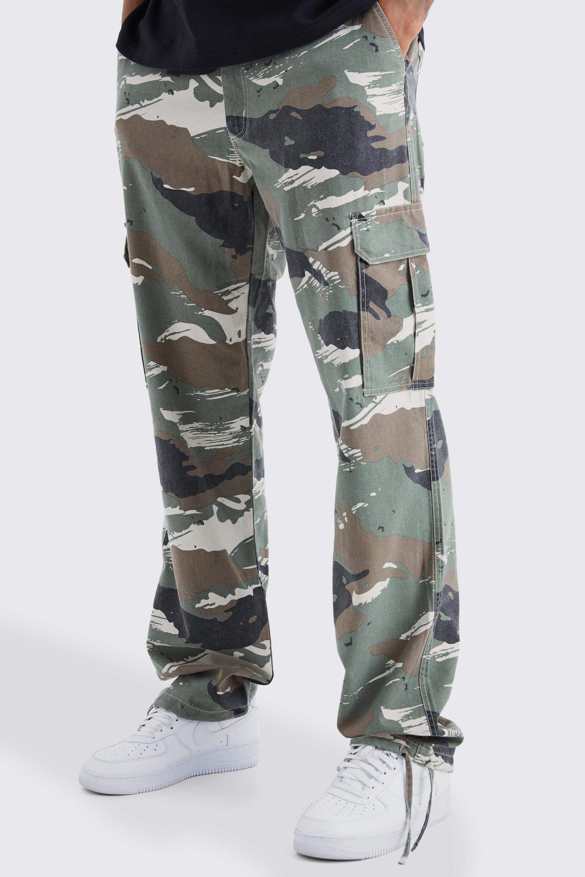 Tall Fixed Waist Relaxed Camo Cargo Pants | boohooMAN USA Product Image