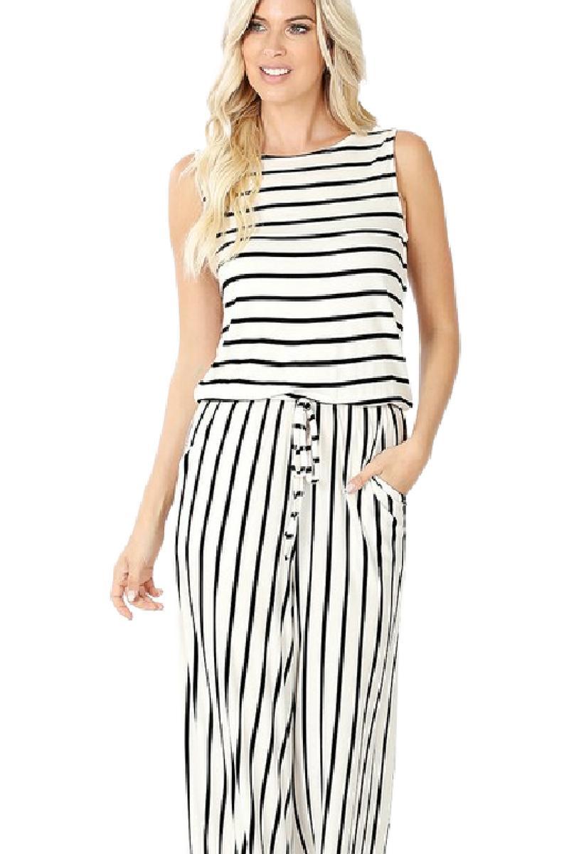 Ivory/Black Striped Jumpsuit Product Image