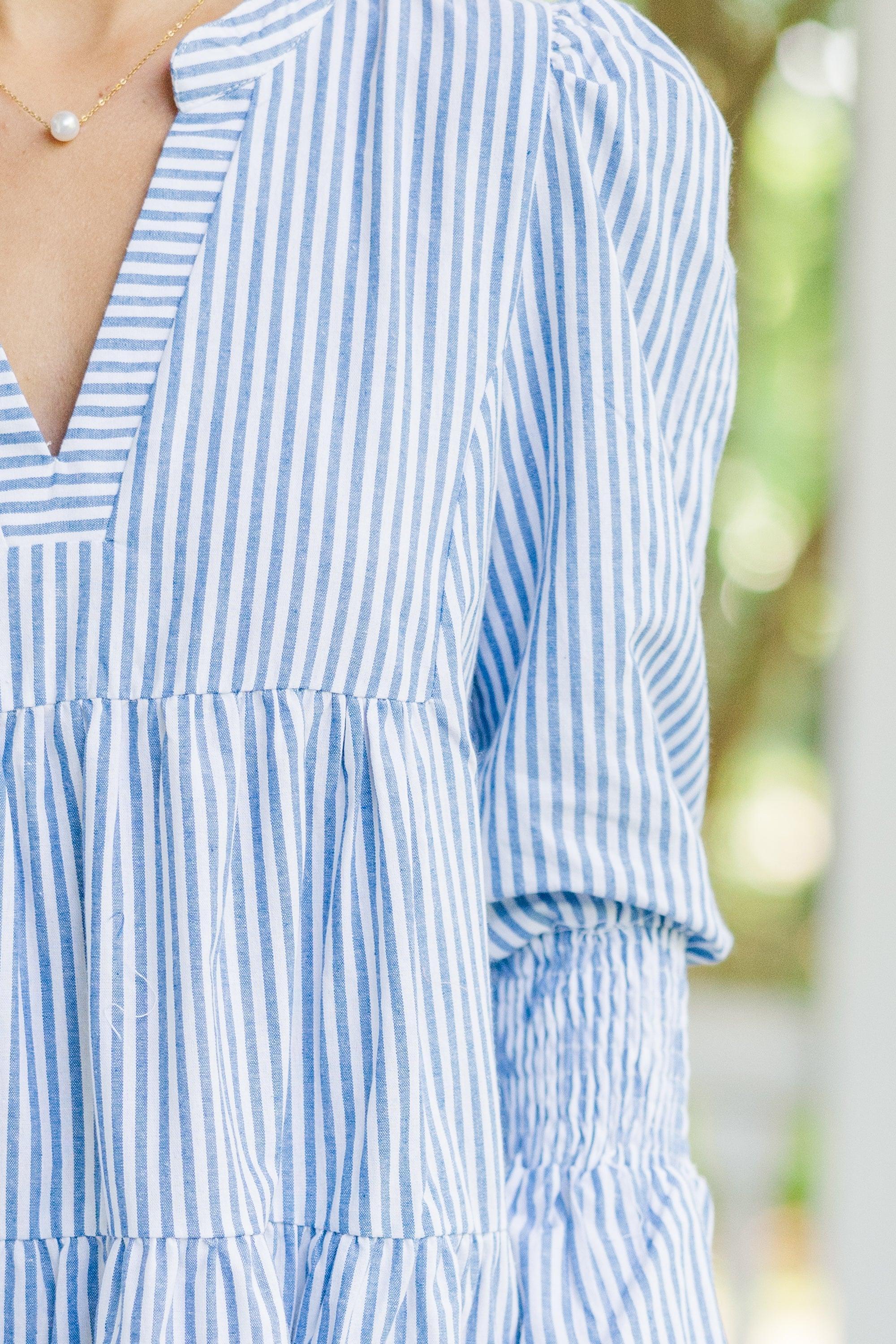 In Your Happy Place Blue Striped Dress Female Product Image