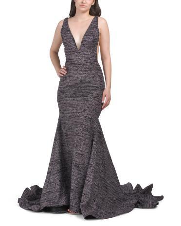 Plunge V-neck Shimmer Mermaid Gown for Women Product Image