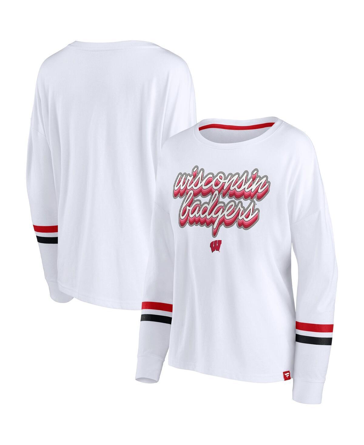 Womens Fanatics White Wisconsin Badgers Retro Power Striped Long Sleeve T-shirt Product Image