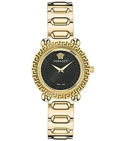 Versace Womens Swiss Greca Twist Black Leather Strap Watch 35mm Product Image