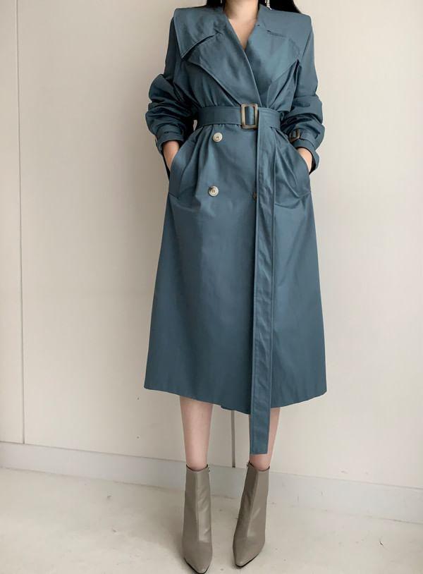 Plain Double-Breasted Trench Coat Product Image