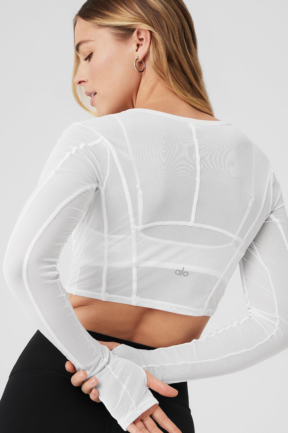 Mesh Cropped Fine Line Long Sleeve - White Female Product Image