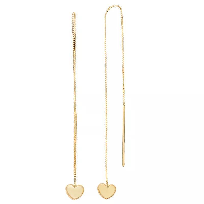 14k Gold Puffed Heart Threader Earrings, Womens Product Image