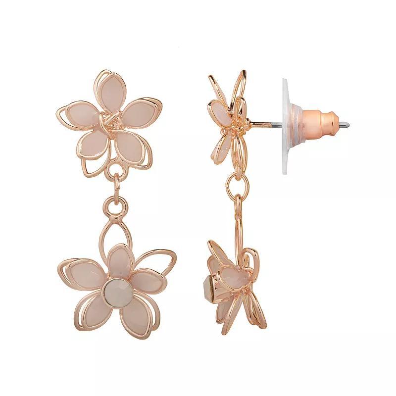 LC Lauren Conrad Rose Gold Tone Crystal Double Flower Drop Earrings, Womens Product Image