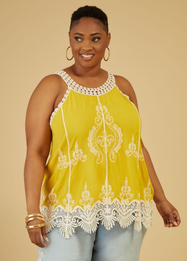 Plus Size Crochet Trimmed Embroidered Tank Ashley Stewart Product Image