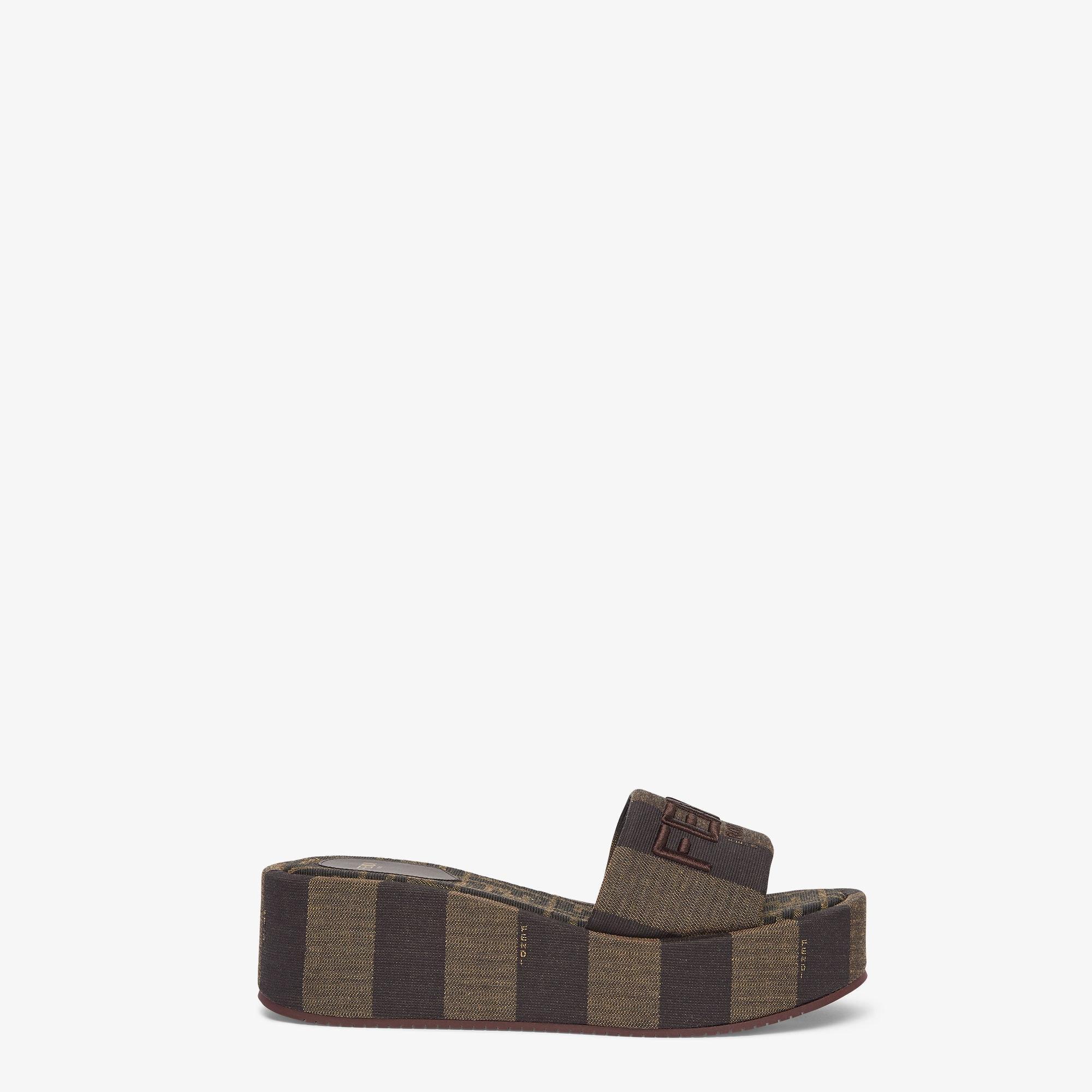 Fendi SunshineBrown fabric flatform slides Product Image