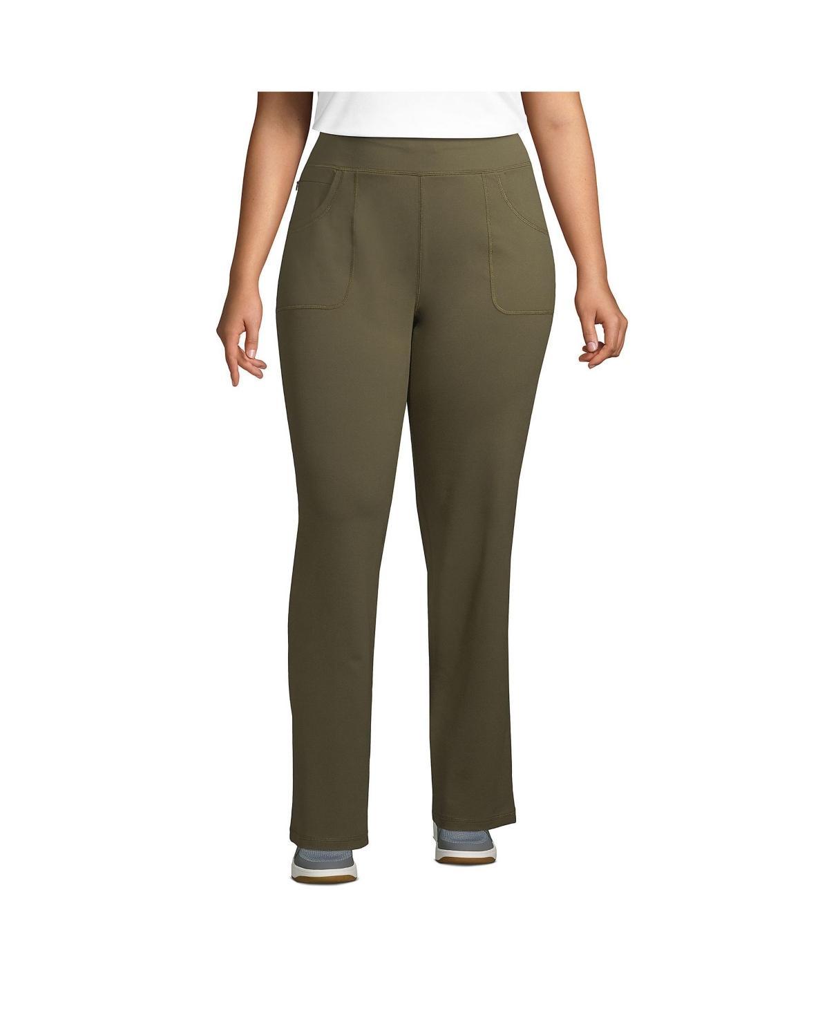 Plus Size Lands End Active Straight-Leg Pants, Womens Green Moss Product Image