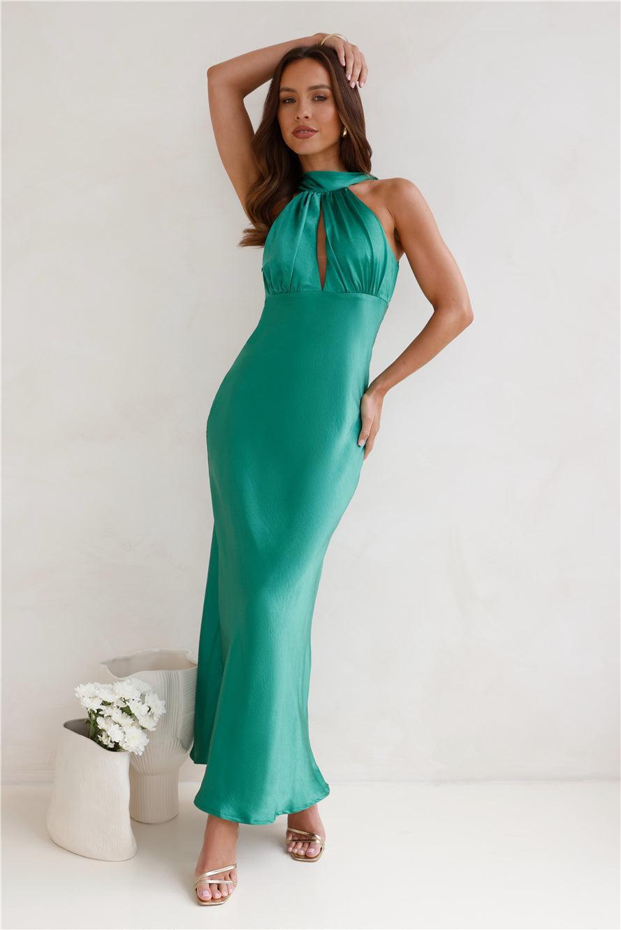 Sleeker Now Satin Maxi Dress Green Product Image