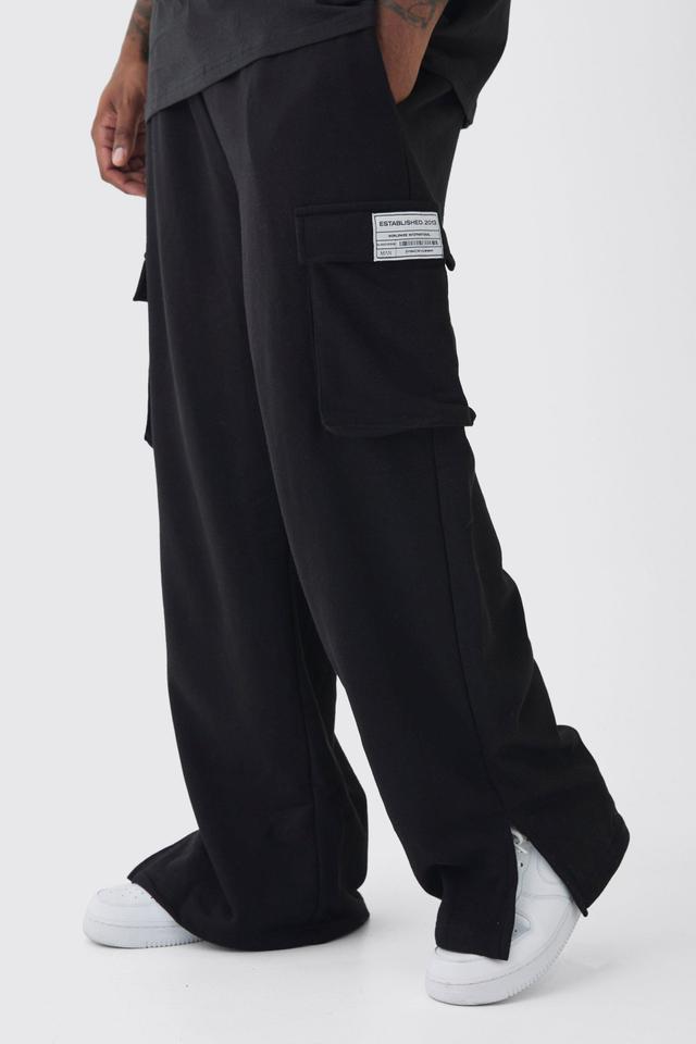 Plus Woven Tab Split Hem Relaxed Cargo Joggers | boohooMAN USA Product Image