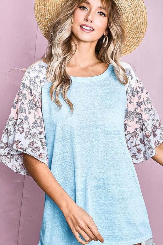 Blue Floral Sleeve Top Product Image