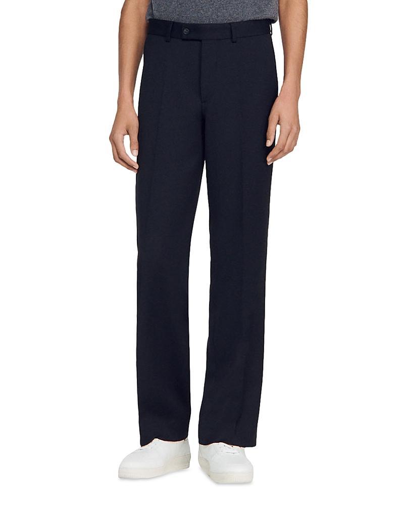 sandro Brooks Wool Blend Straight Leg Pants in Black at Nordstrom, Size 42 Product Image