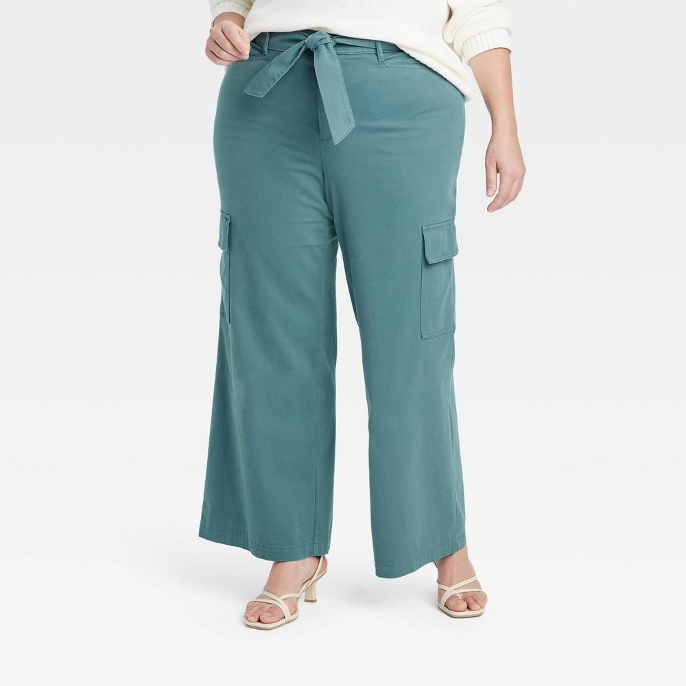 Womens High-Rise Wide Leg Cargo Pants - Ava & Viv Blue 20 Product Image