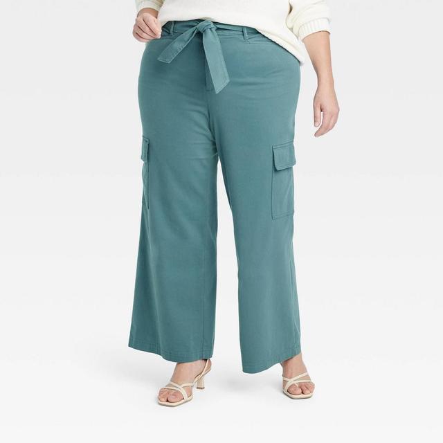 Womens High-Rise Wide Leg Cargo Pants - Ava & Viv Blue 18 Product Image