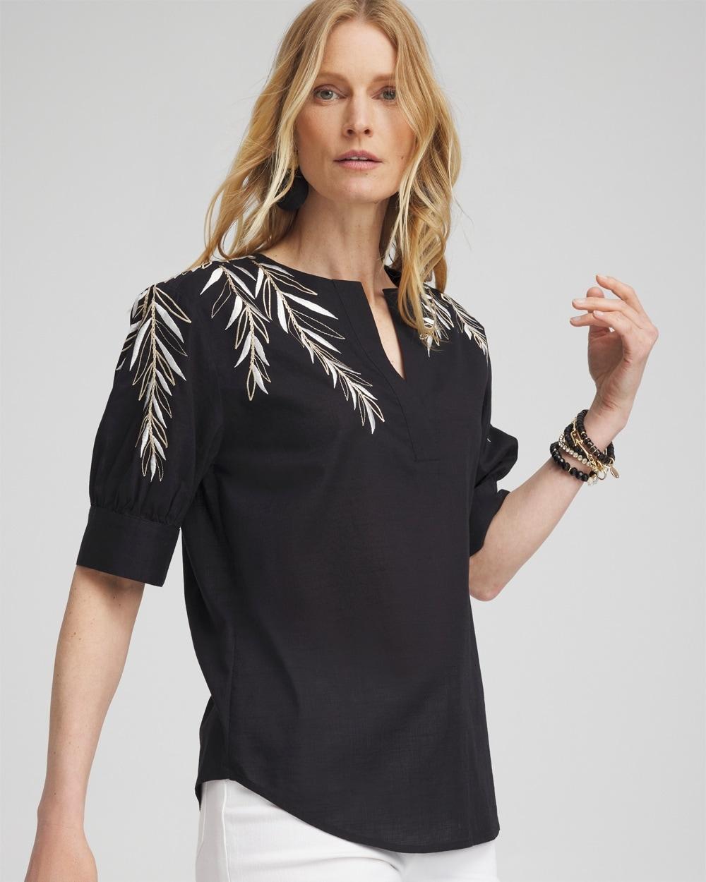 Embroidered Split Neck Top Product Image