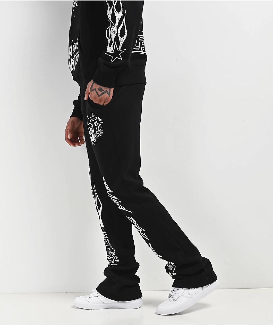 Ninth Hall Flame Black Stacked Flare Sweatpants Product Image