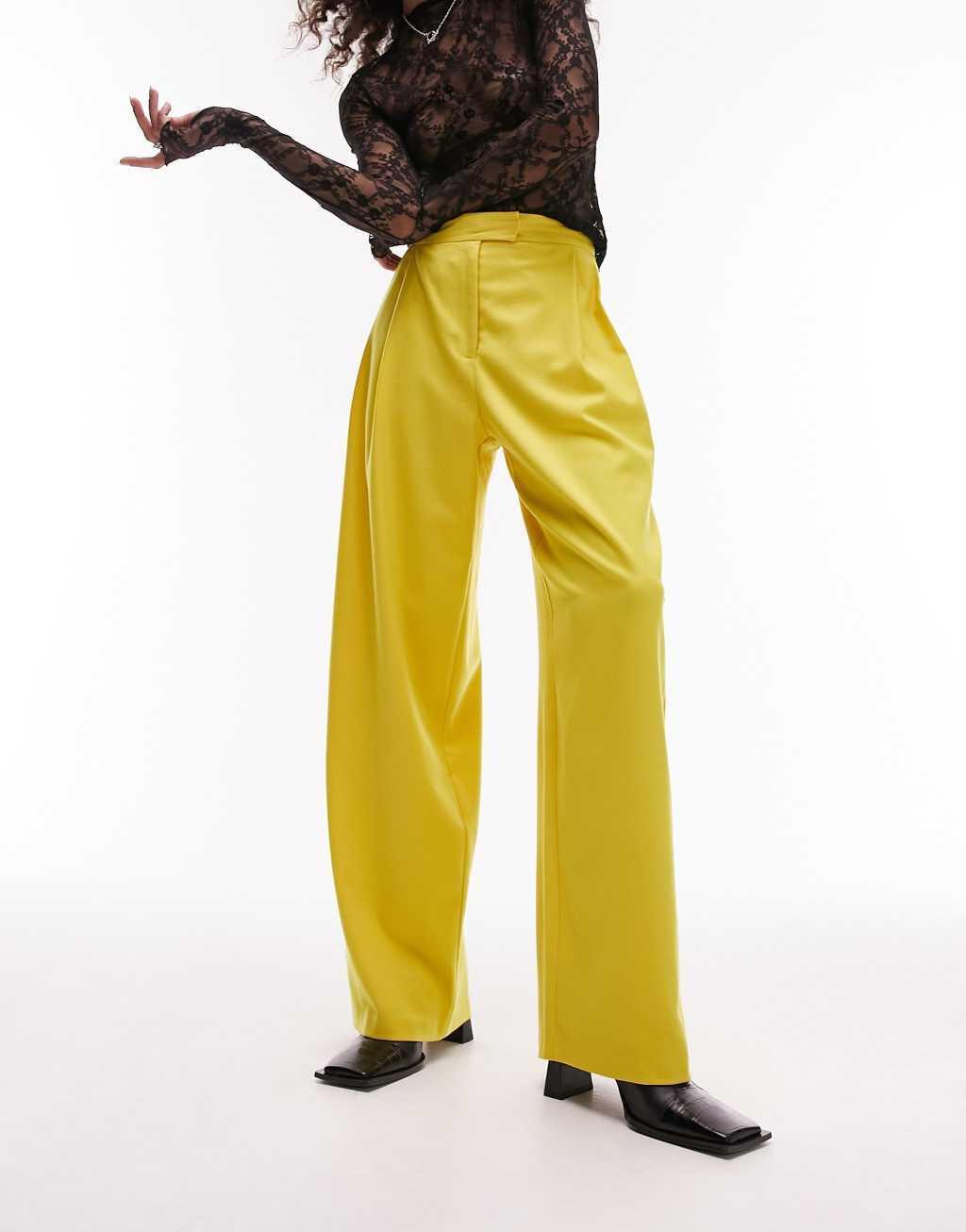 Topshop Tailored utility style pants in acid yellow product image