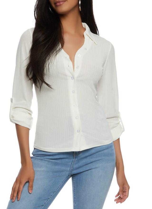 Womens Ribbed Knit Button Front Shirt Product Image