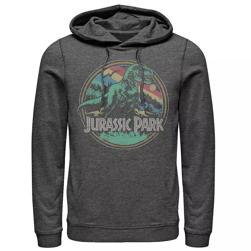 Mens Jurassic Park T-Rex Distressed Retro Logo Hoodie Grey Heather Product Image