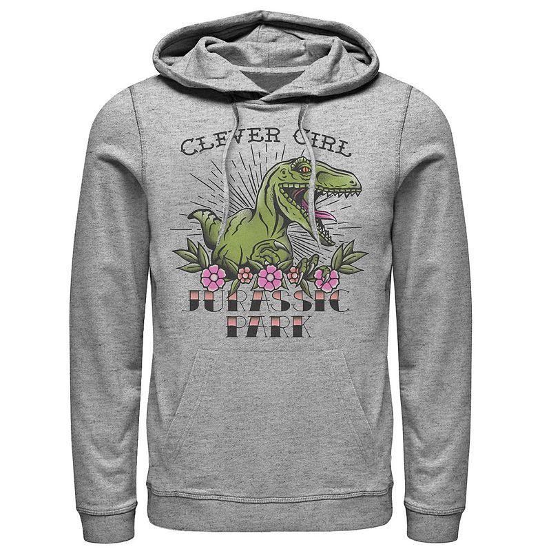 Mens Jurassic Park Velociraptor Clever Girl Graphic Hoodie Athletic Grey Product Image