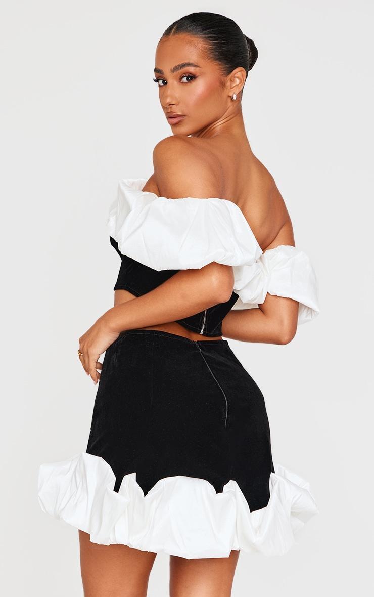 Petite Black Velvet Ruffle Detail Bardot Crop Top Product Image