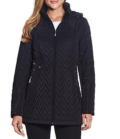 Gallery Stand Collar Long Sleeve Hooded Zip Front Quilted Jacket Product Image