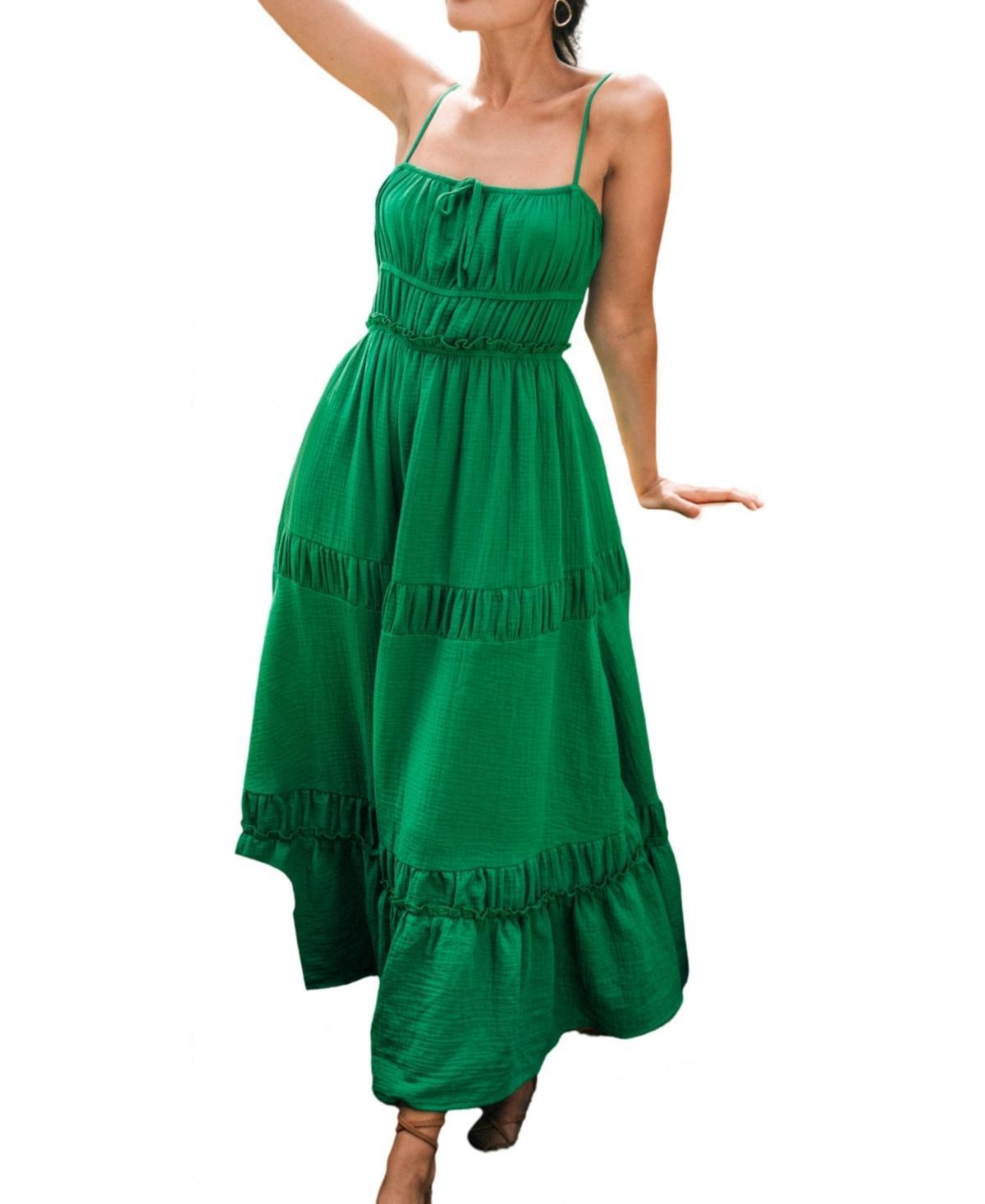 Cupshe Womens Green Sleeveless Square Neck Maxi Beach Dress - Light Product Image