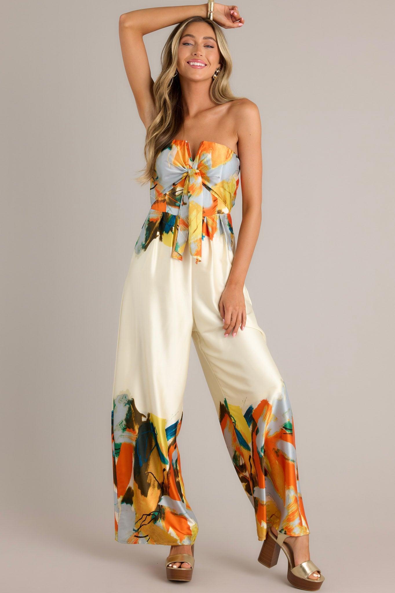 Fresh Beginnings Ivory Multi Print Strapless Jumpsuit Product Image