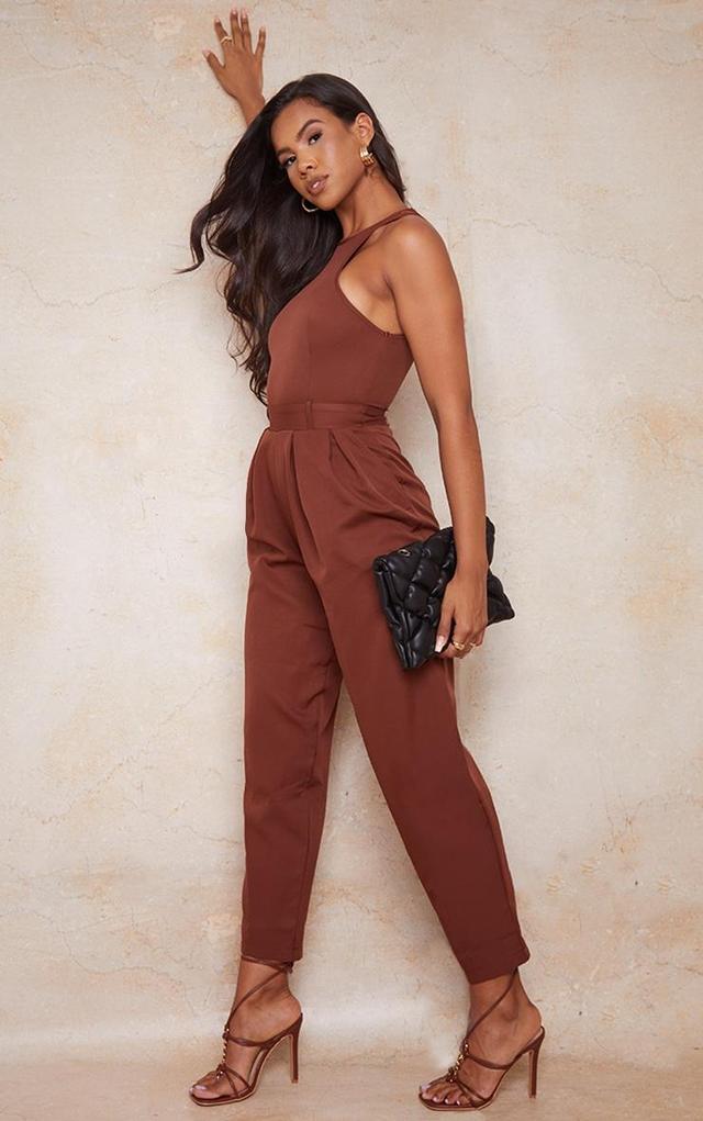 Chocolate Racer Back Pocket Detail Jumpsuit Product Image