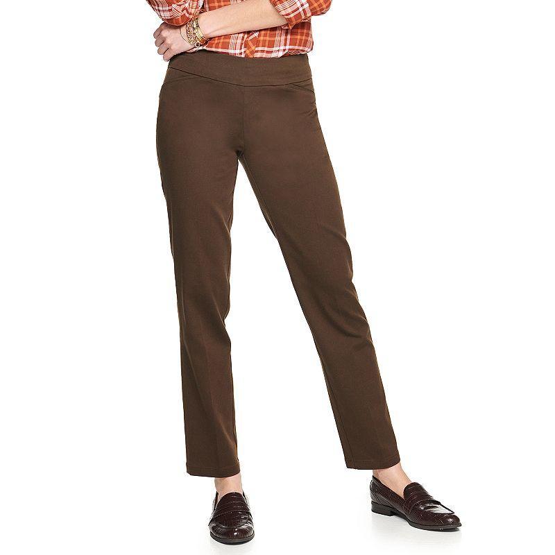 Womens Croft & Barrow Effortless Stretch Pull-On Straight-Leg Pants Brown Product Image