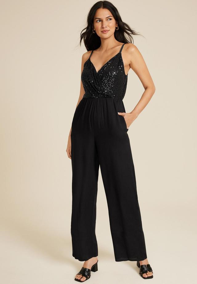 Sequin V Neck Wide Leg Jumpsuit Product Image