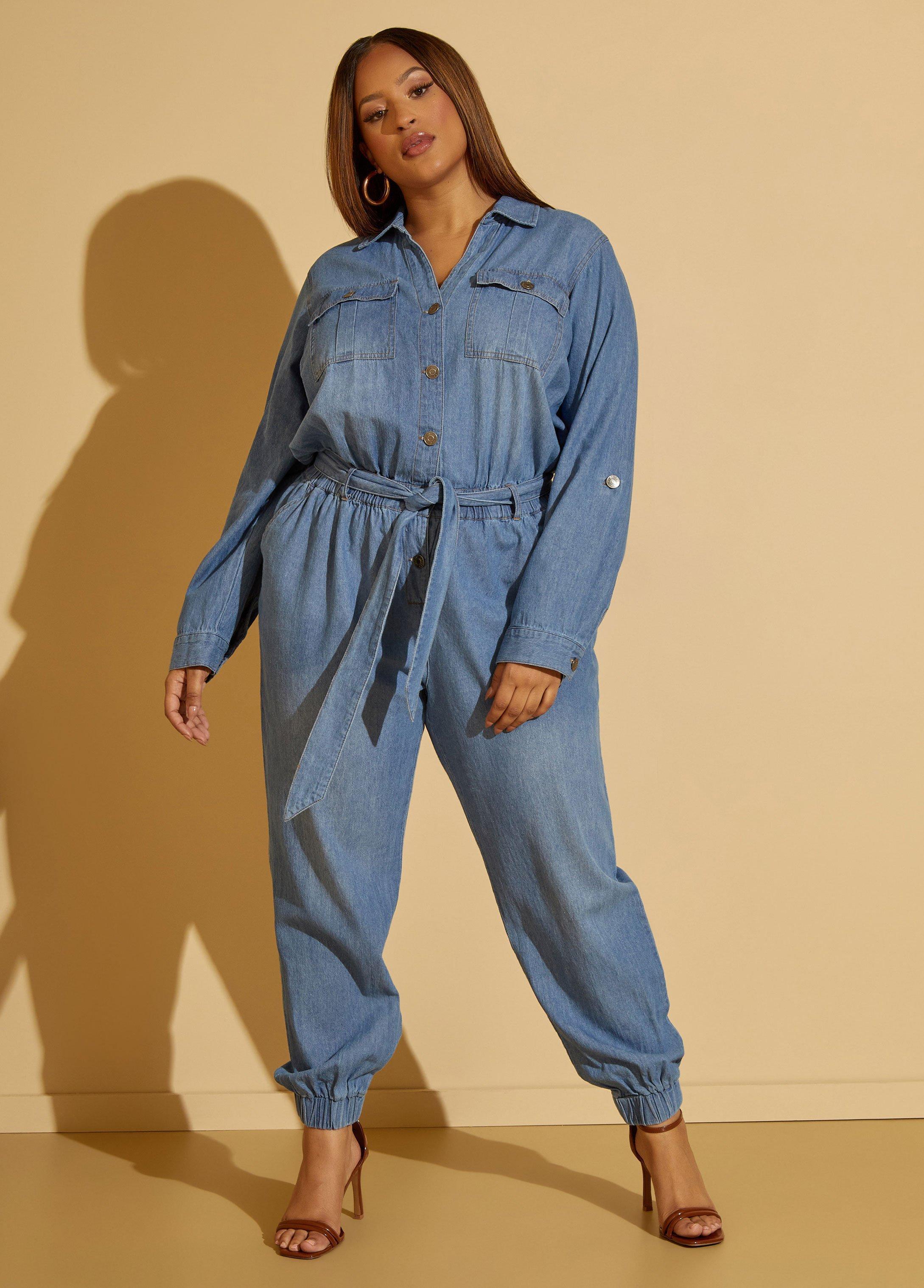 Plus Size Denim Joggers Jumpsuit Ashley Stewart Product Image