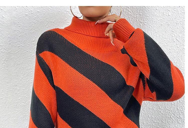 Turtleneck Color Block Sweater Product Image