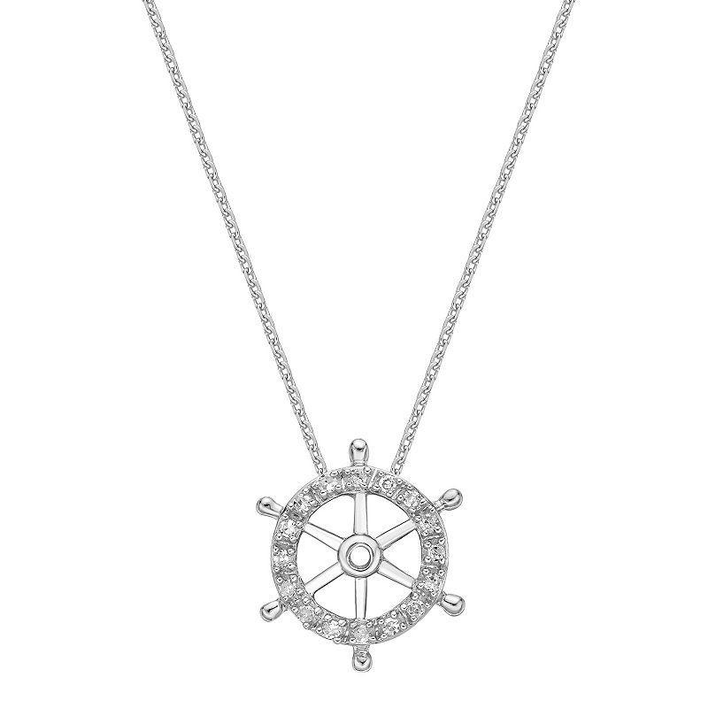 Gemminded 10k Gold Diamond Accent Ship Wheel Pendant Necklace, Womens 10k White Gold Product Image